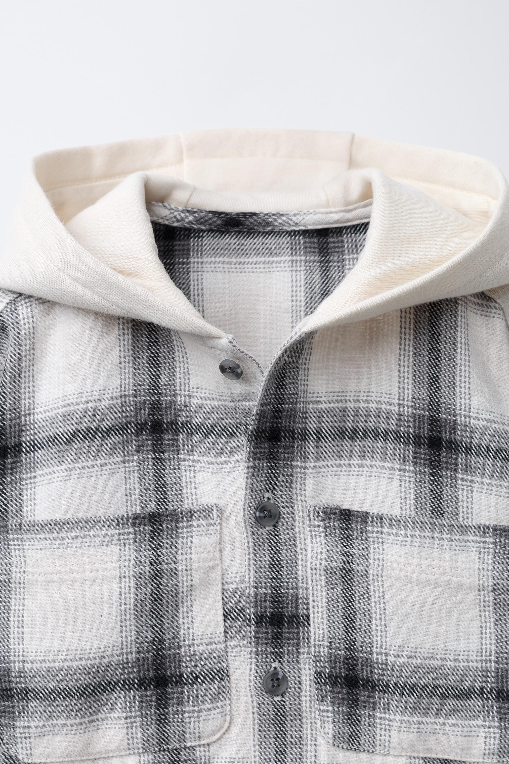 CHEMISE À CAPUCHE EN MOLLETON IMPRIMÉ CARREAUX